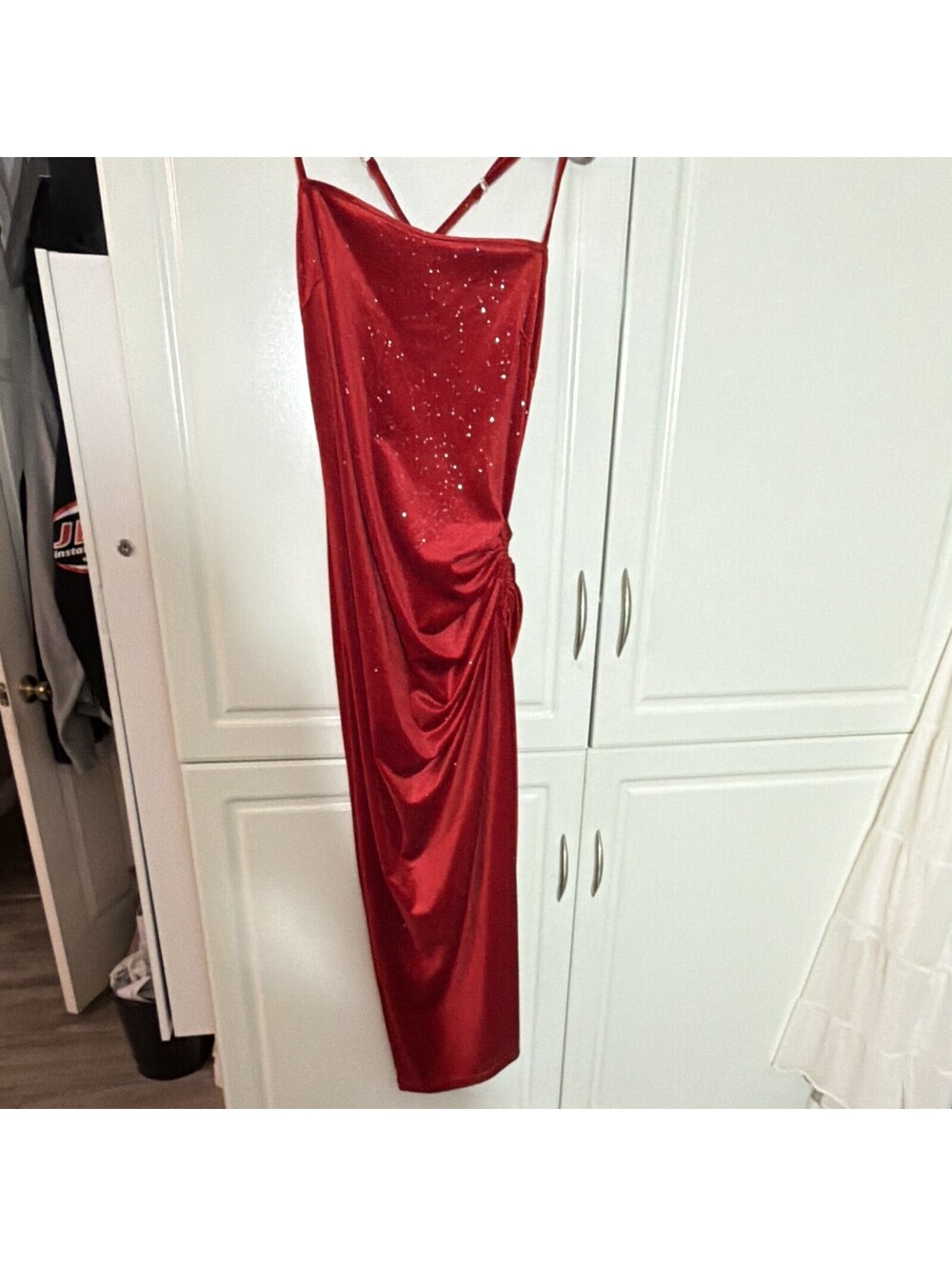 Def Velvet Dress with Glitter Cinch Side Split Women's